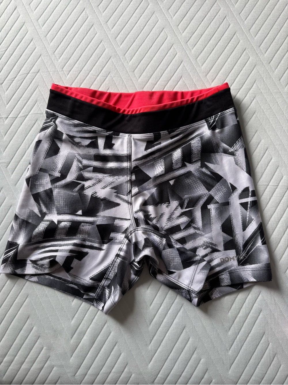Dri-Fit Black & White Geo Athletic Shorts with Pink Waistband